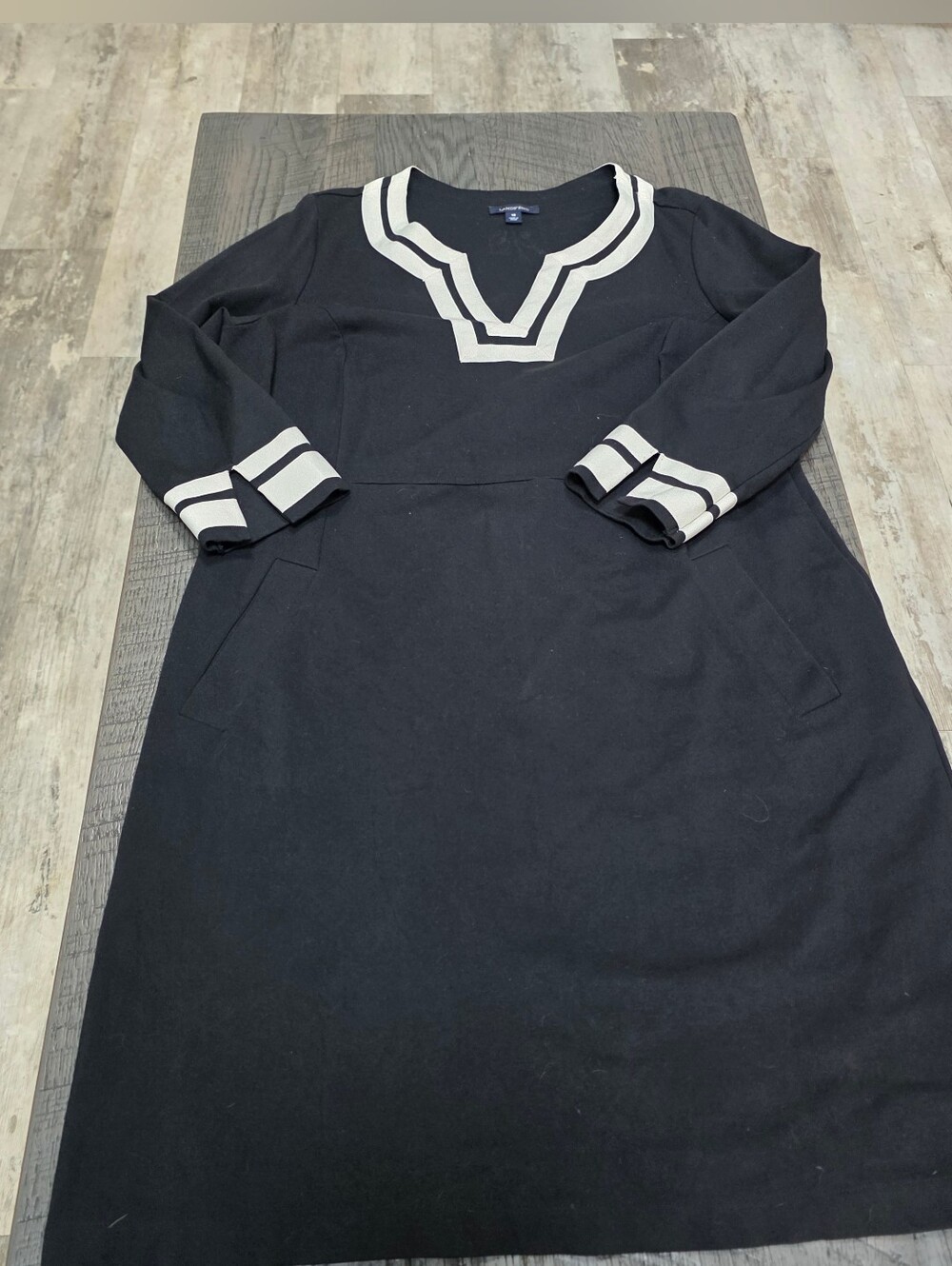 Lands' End Black Midi Dress with White Trim &pockets (Sz:18) - Picture 2 of 8